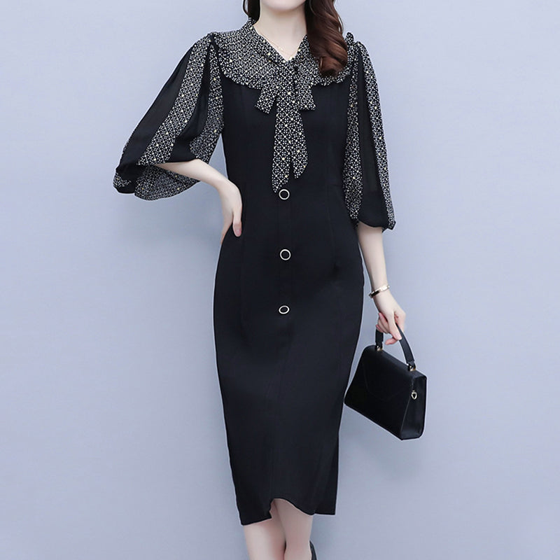Elegant A-Line Dress with Bow Tie