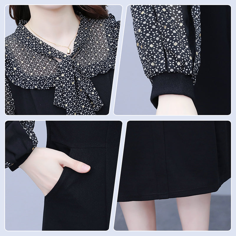Elegant A-Line Dress with Bow Tie