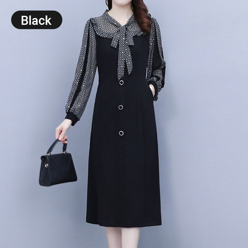 Elegant A-Line Dress with Bow Tie