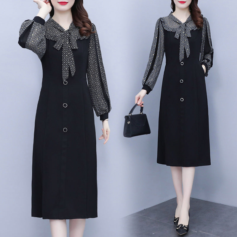 Elegant A-Line Dress with Bow Tie