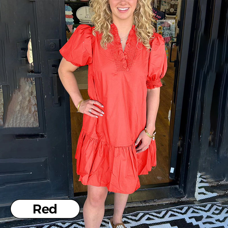 ✨Frühjahr 49% OFF🍓V-Ausschnitt Midikleid mit Rüschensaum