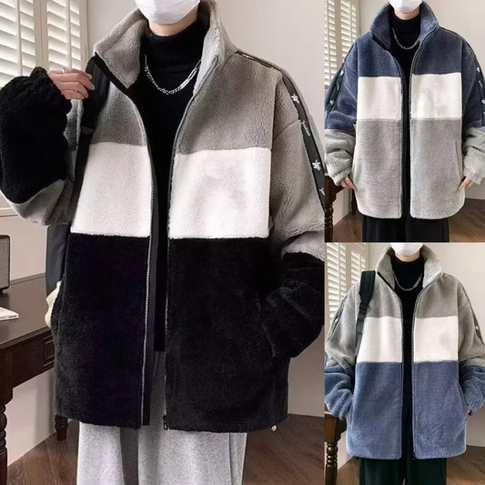 Neu Kontrast Farbe Plüsch Warme Jacke