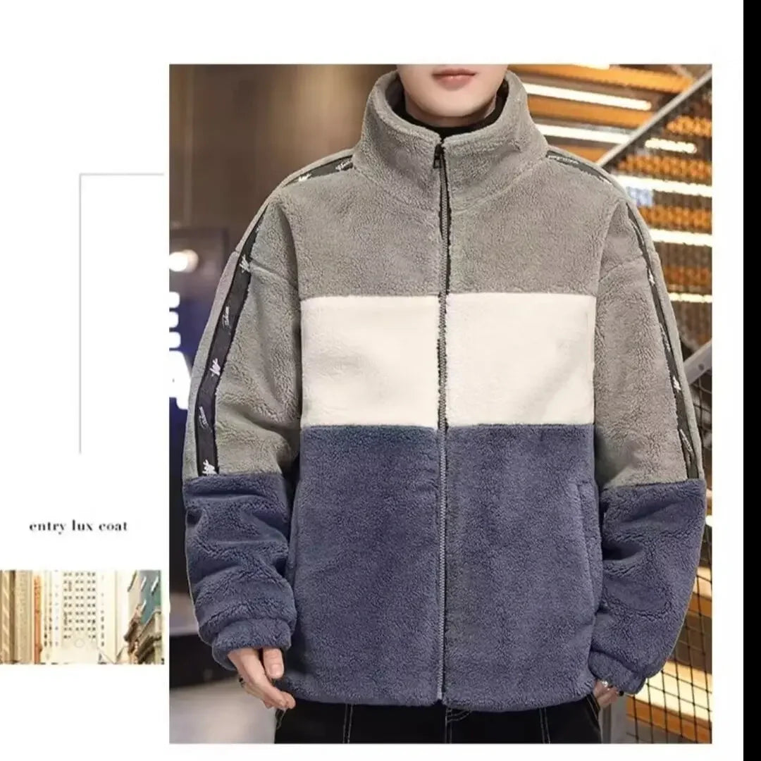 Neu Kontrast Farbe Plüsch Warme Jacke