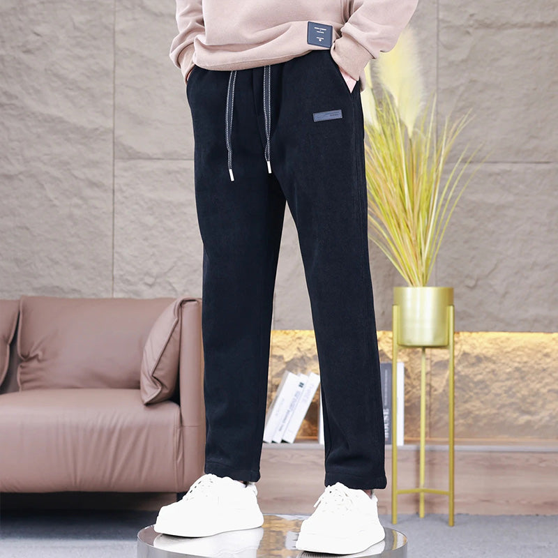 Herren Plüsch gefütterte Kordelzug Freizeithose👖