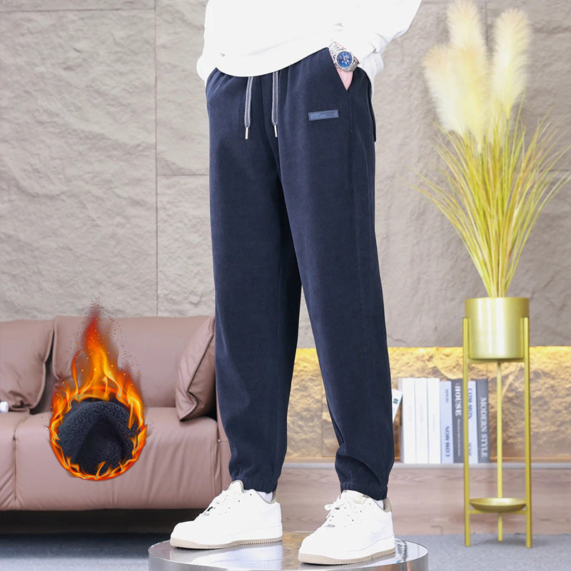 Herren Plüsch gefütterte Kordelzug Freizeithose👖