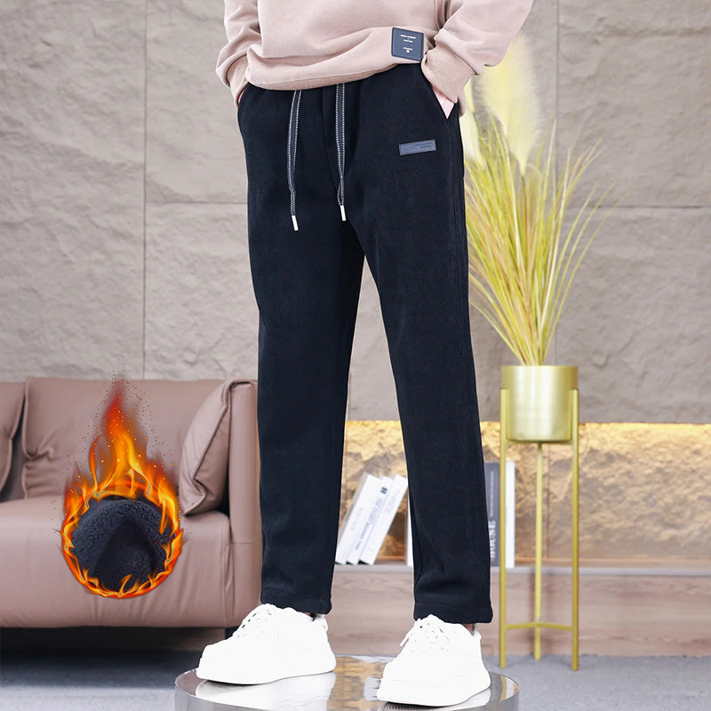 Herren Plüsch gefütterte Kordelzug Freizeithose👖