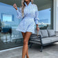 Lässiges, elegantes 2-teiliges Spitzen-Set für Damen mit Button-Down-Shirt und Shorts