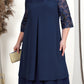 Damenkleid aus besticktem Chiffon mit Rundhalsausschnitt