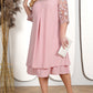 Damenkleid aus besticktem Chiffon mit Rundhalsausschnitt