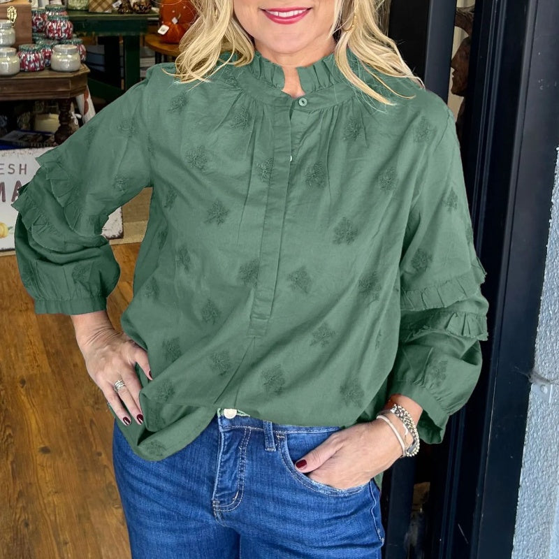💖Begrenzter Verkauf 50 % RABATT💖Lockere Bluse mit Rollkragen und Rüschen für Damen