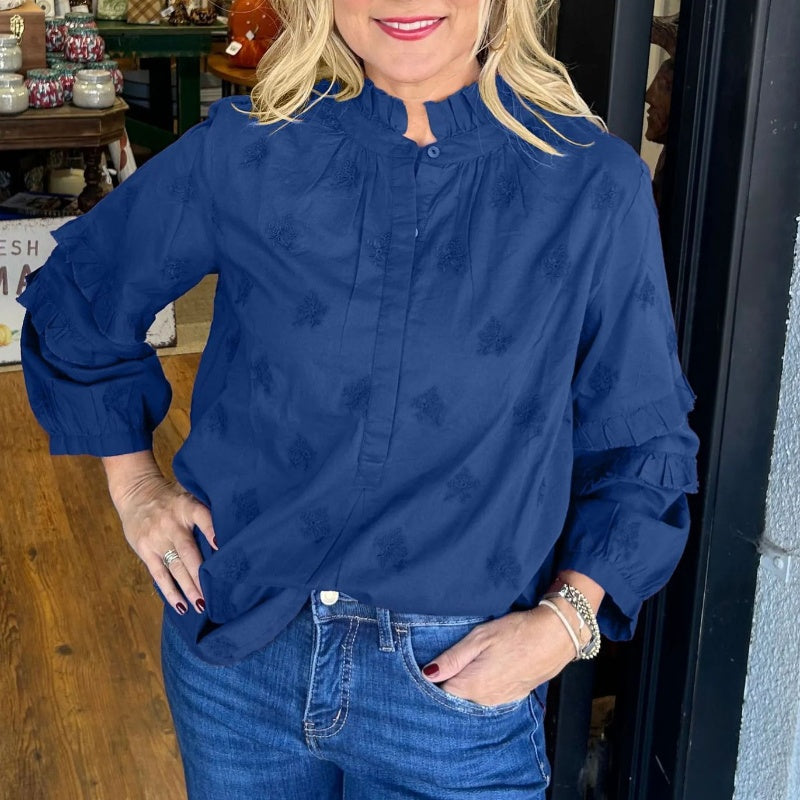 💖Begrenzter Verkauf 50 % RABATT💖Lockere Bluse mit Rollkragen und Rüschen für Damen