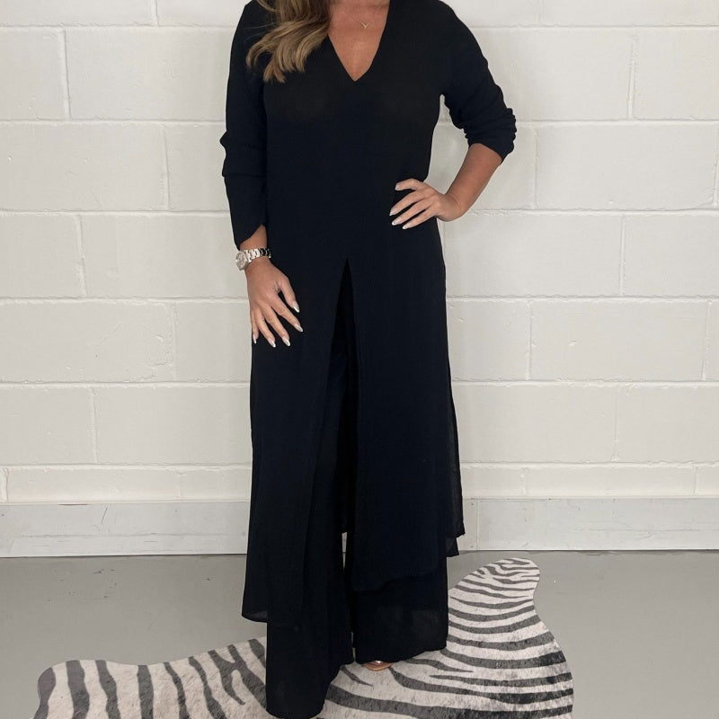 🌈HEISSER VERKAUF🌈 2-teiliges Set aus lockerem, langem Oberteil und Hose für Damen