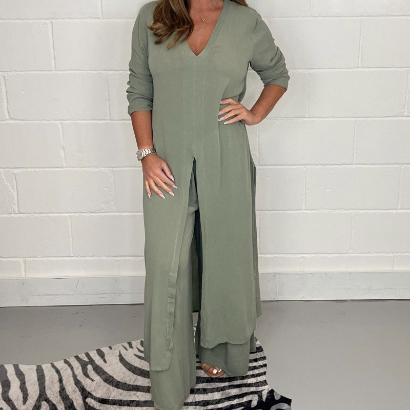 🌈HEISSER VERKAUF🌈 2-teiliges Set aus lockerem, langem Oberteil und Hose für Damen