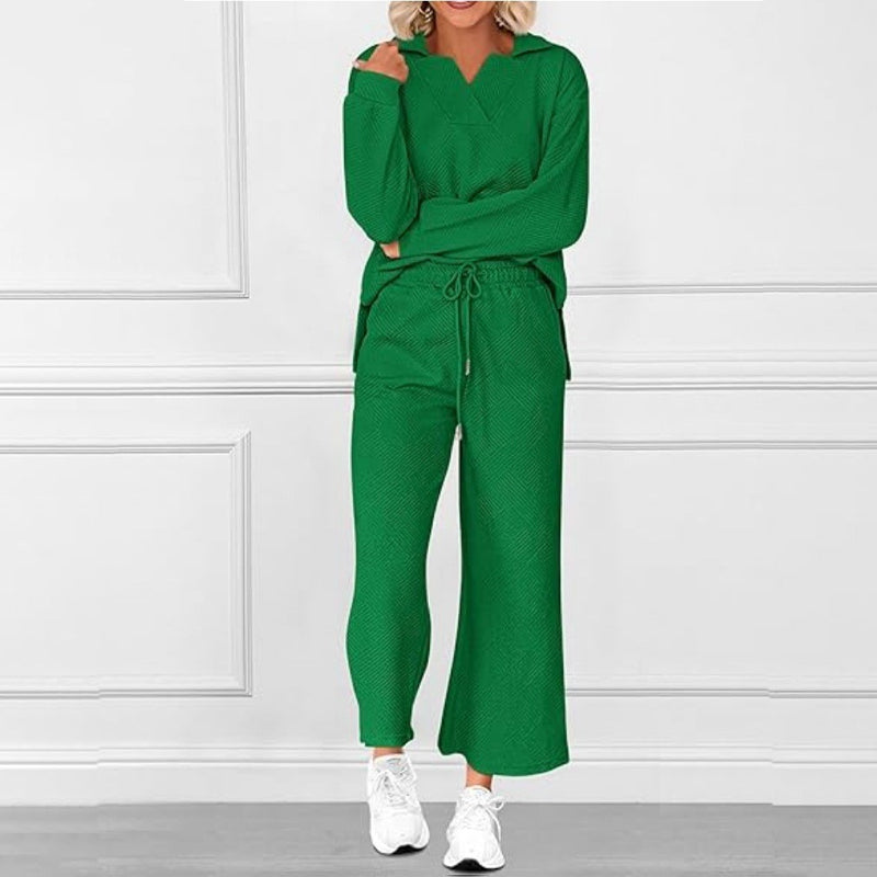 💕2-teiliges Lounge-Set mit V-Ausschnitt und Taschen für Damen