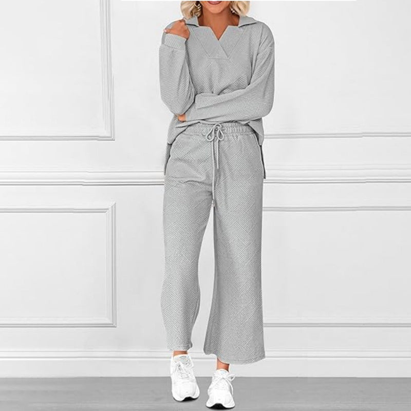 💕2-teiliges Lounge-Set mit V-Ausschnitt und Taschen für Damen