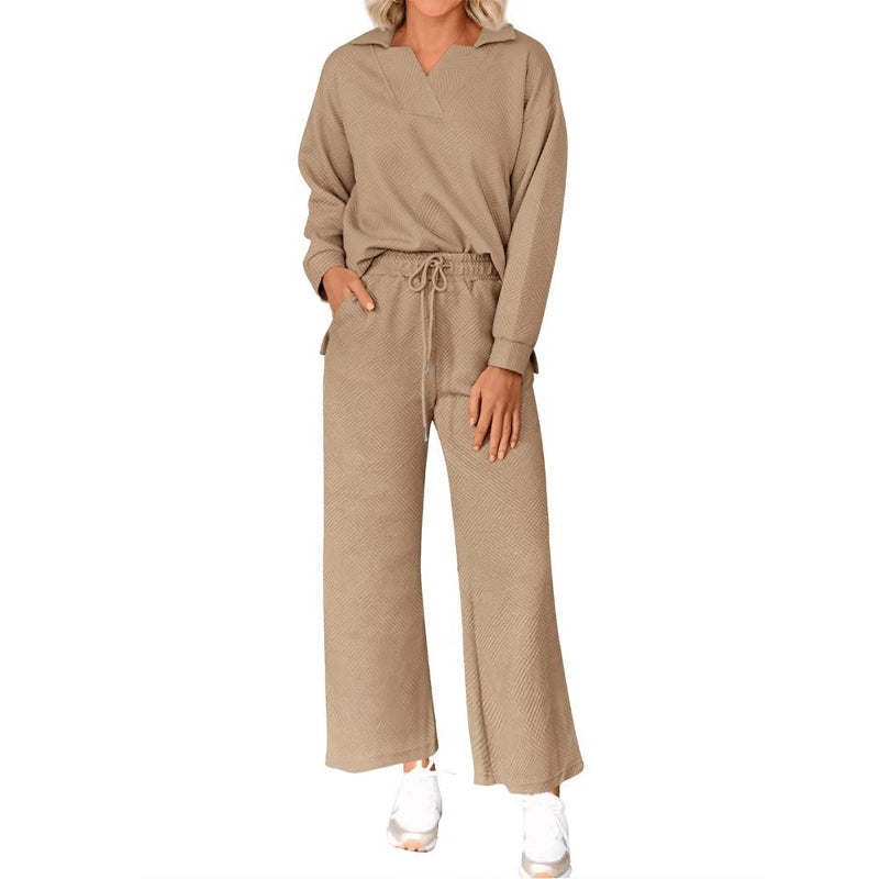 💕2-teiliges Lounge-Set mit V-Ausschnitt und Taschen für Damen