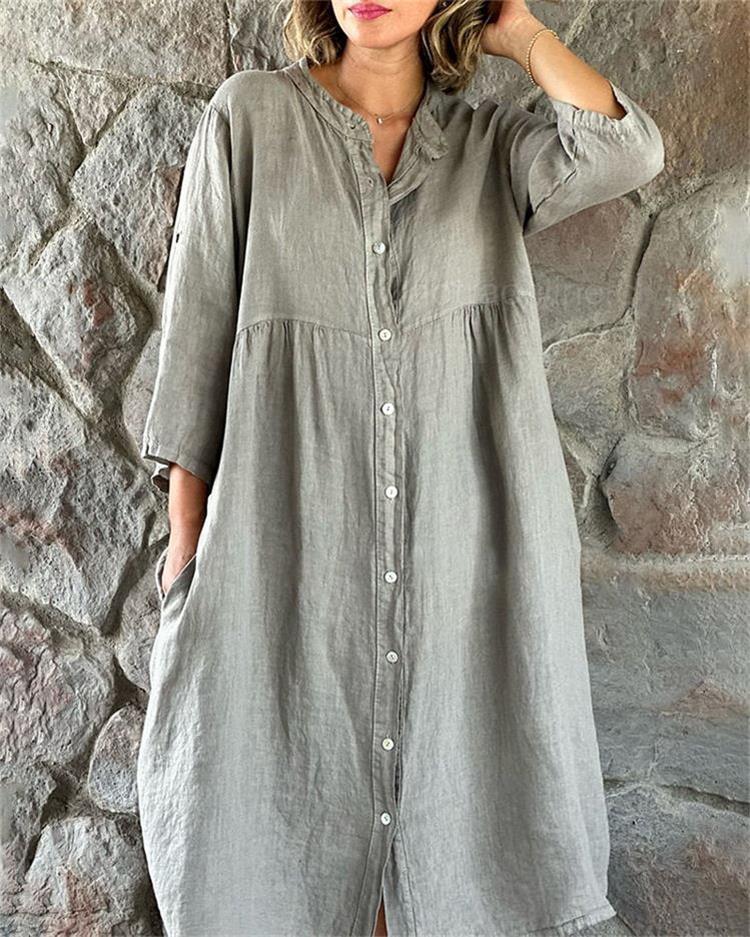Lockeres Hemdkleid aus Baumwolle und Leinen