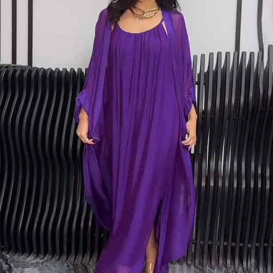 👗✨2-teiliges Set aus fließendem Kleid und Strickjacke