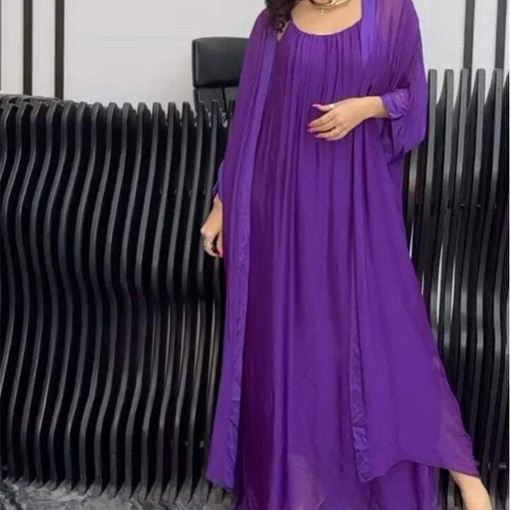 👗✨2-teiliges Set aus fließendem Kleid und Strickjacke