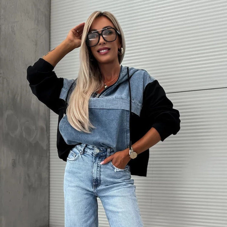 🔥HEISSER VERKAUF 50% - Damen-Jeansjacke mit Kapuze und Kordelzug