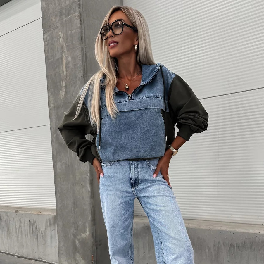 🔥HEISSER VERKAUF 50% - Damen-Jeansjacke mit Kapuze und Kordelzug