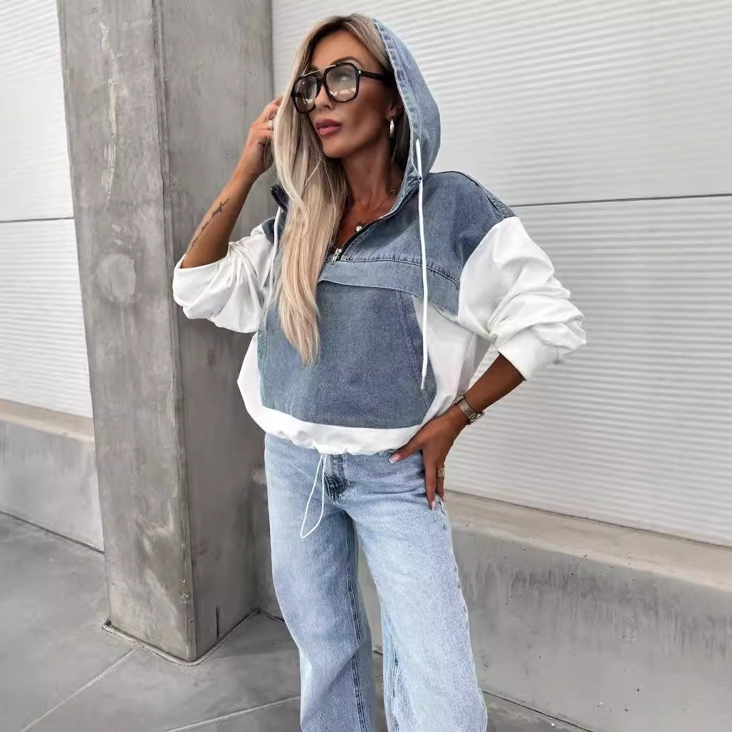 🔥HEISSER VERKAUF 50% - Damen-Jeansjacke mit Kapuze und Kordelzug