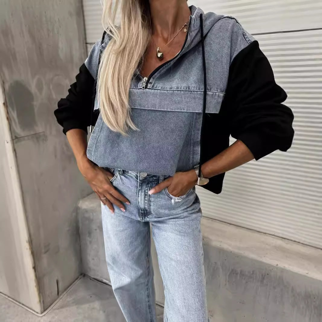 🔥HEISSER VERKAUF 50% - Damen-Jeansjacke mit Kapuze und Kordelzug