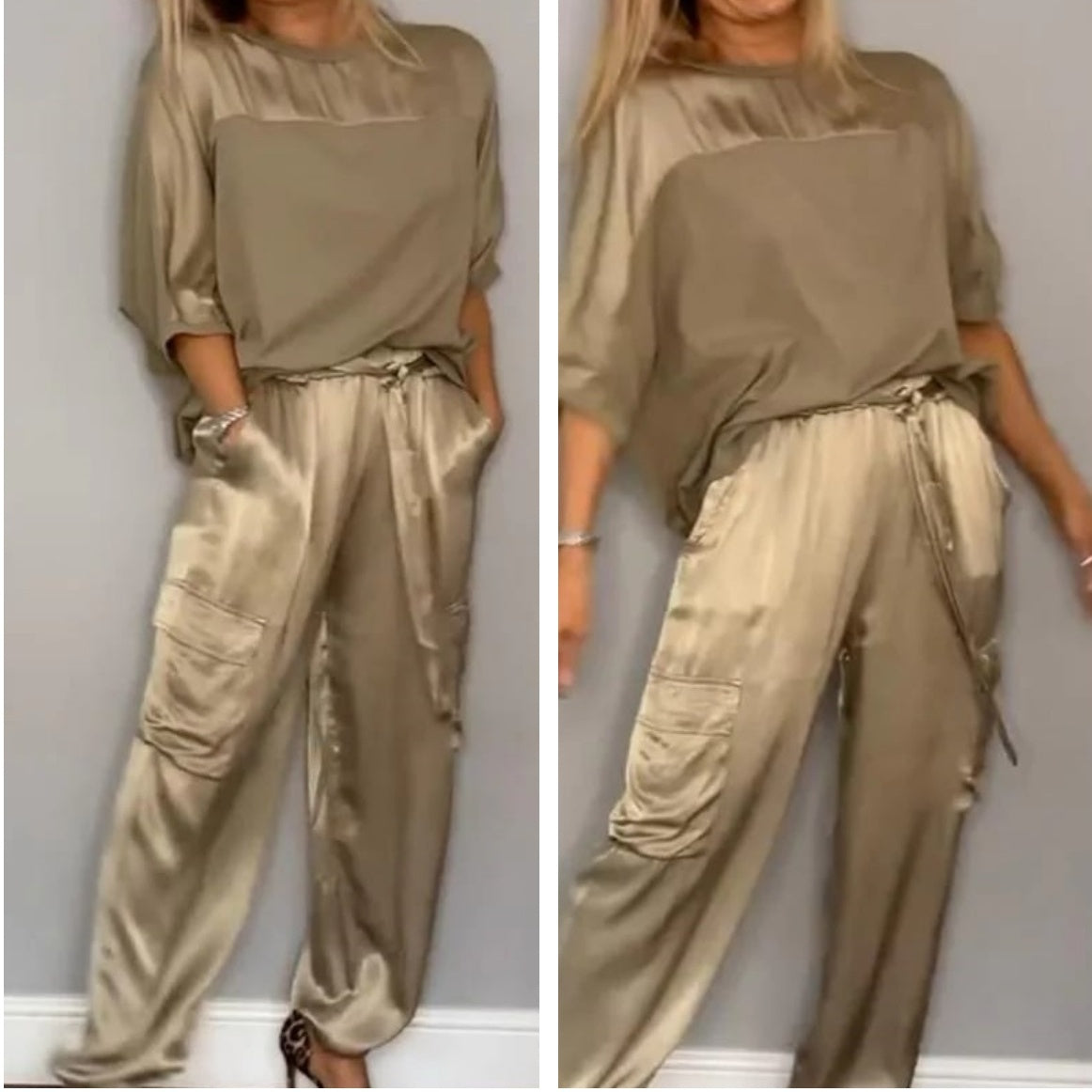 🔥Heißer Verkauf - 49 % Rabatt🔥Zweiteiliges Set aus Rundhalsoberteil und Hose für Damen