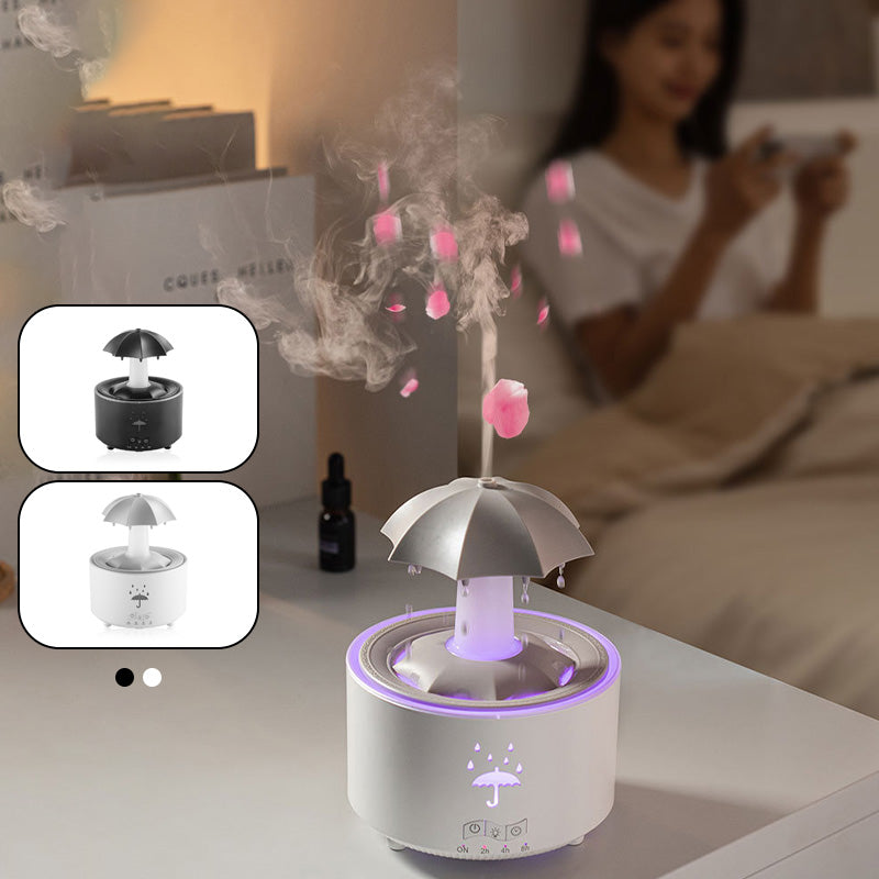 Luftbefeuchter Mit Aromatherapie - 300ml Regentropfen Diffusor 7 Farben LED - Für Schlafzimmer & Büro