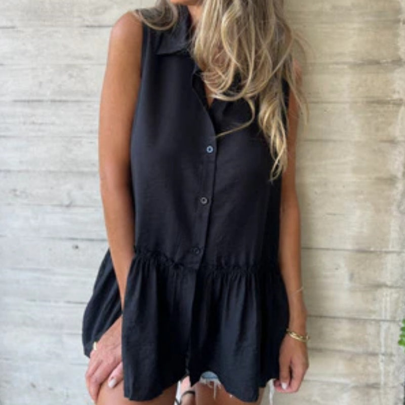 Lässiges, lockeres, einfarbiges Button-Down-Shirt für Damen