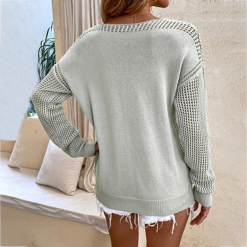 Lässiger, locker sitzender Strickpullover mit V-Ausschnitt für Damen