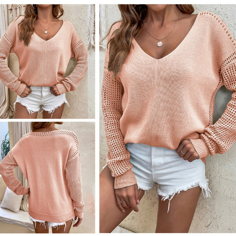 Lässiger, locker sitzender Strickpullover mit V-Ausschnitt für Damen