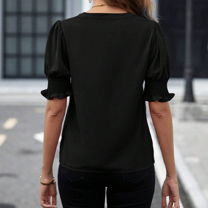 Elegante Bluse mit V-Ausschnitt und Puffärmeln für Damen