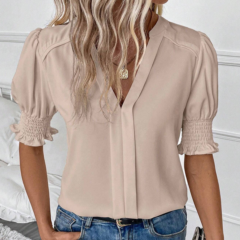 Elegante Bluse mit V-Ausschnitt und Puffärmeln für Damen