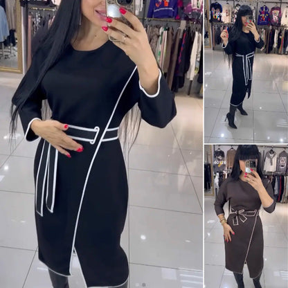 🎀Modisches, langärmliges Kleid mit Taillenlinie für Damen
