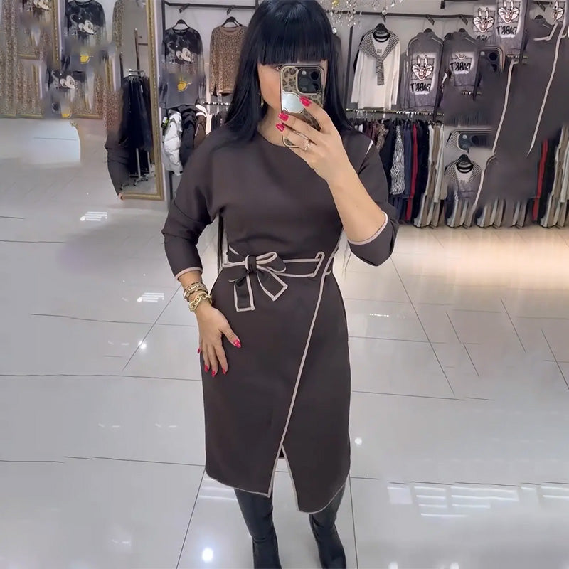 🎀Modisches, langärmliges Kleid mit Taillenlinie für Damen