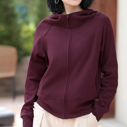 Lässiges, einfarbiges Kapuzen-Sweatshirt mit Reißverschluss für Damen