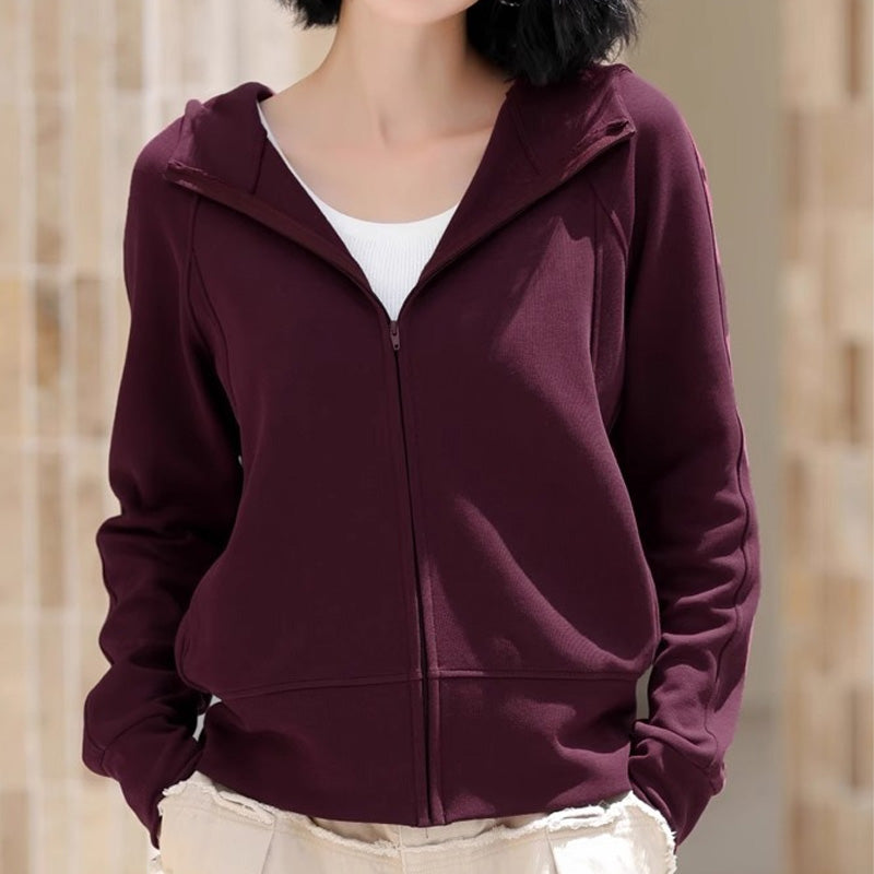 Lässiges, einfarbiges Kapuzen-Sweatshirt mit Reißverschluss für Damen
