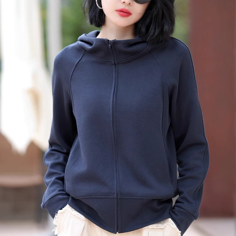 Lässiges, einfarbiges Kapuzen-Sweatshirt mit Reißverschluss für Damen