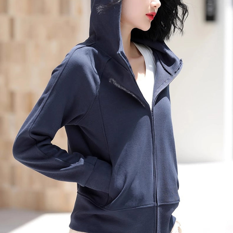 Lässiges, einfarbiges Kapuzen-Sweatshirt mit Reißverschluss für Damen