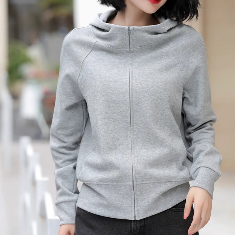 Lässiges, einfarbiges Kapuzen-Sweatshirt mit Reißverschluss für Damen