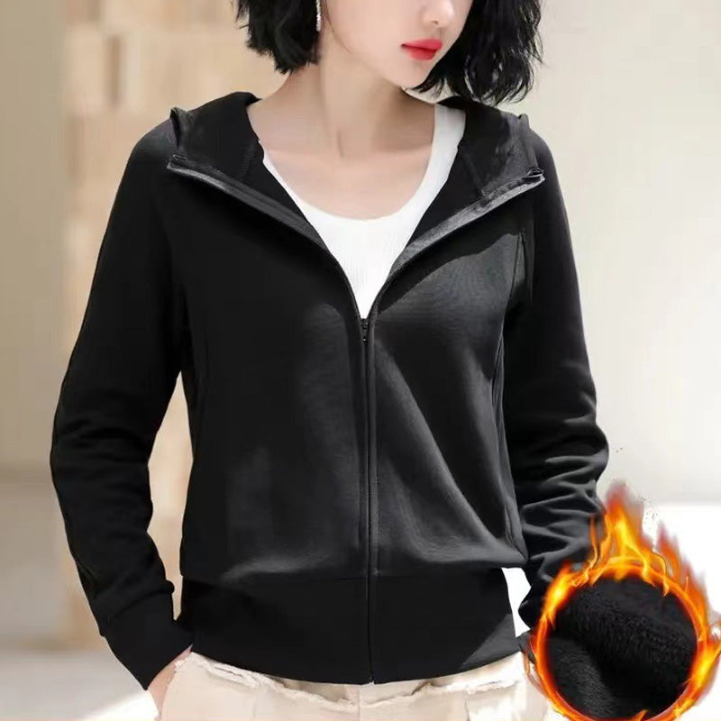 Lässiges, einfarbiges Kapuzen-Sweatshirt mit Reißverschluss für Damen