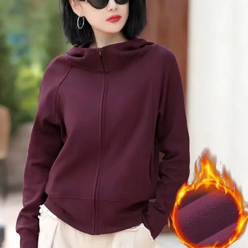 Lässiges, einfarbiges Kapuzen-Sweatshirt mit Reißverschluss für Damen