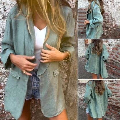 Damen-Blazer aus Baumwollleinen mit offener Vorderseite