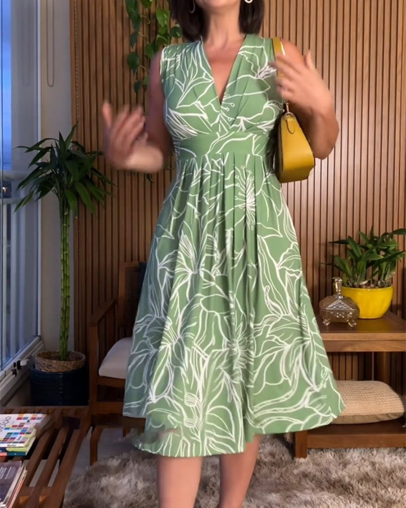 💥 neue plus Größe ärmellose v-Ausschnitt Taille-cinching Kleid