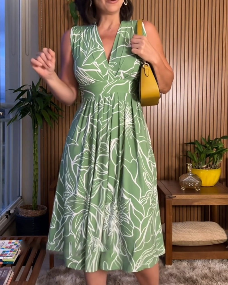 💥 neue plus Größe ärmellose v-Ausschnitt Taille-cinching Kleid