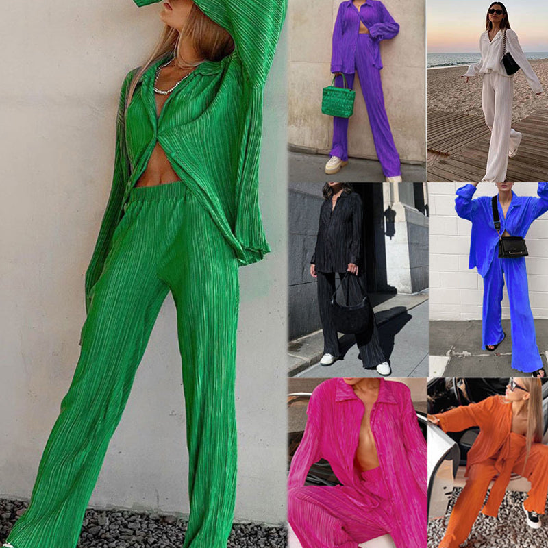 2-teiliges Set aus Hemd und Hose mit Plissee und Knopfleiste