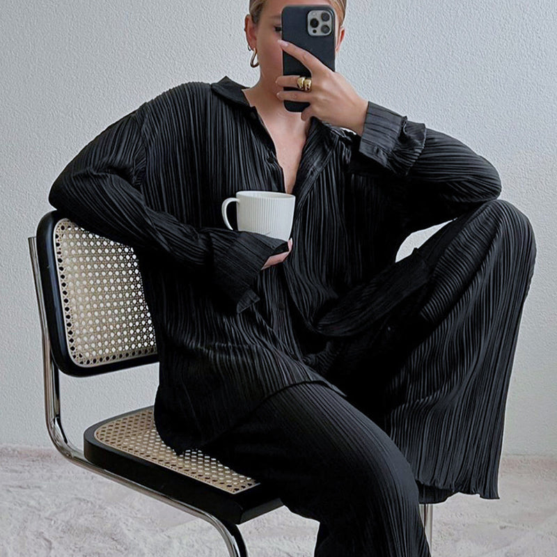 2-teiliges Set aus Hemd und Hose mit Plissee und Knopfleiste
