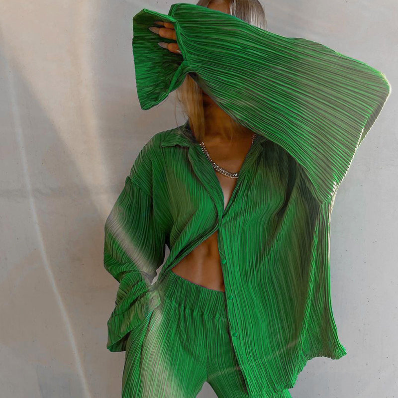 2-teiliges Set aus Hemd und Hose mit Plissee und Knopfleiste