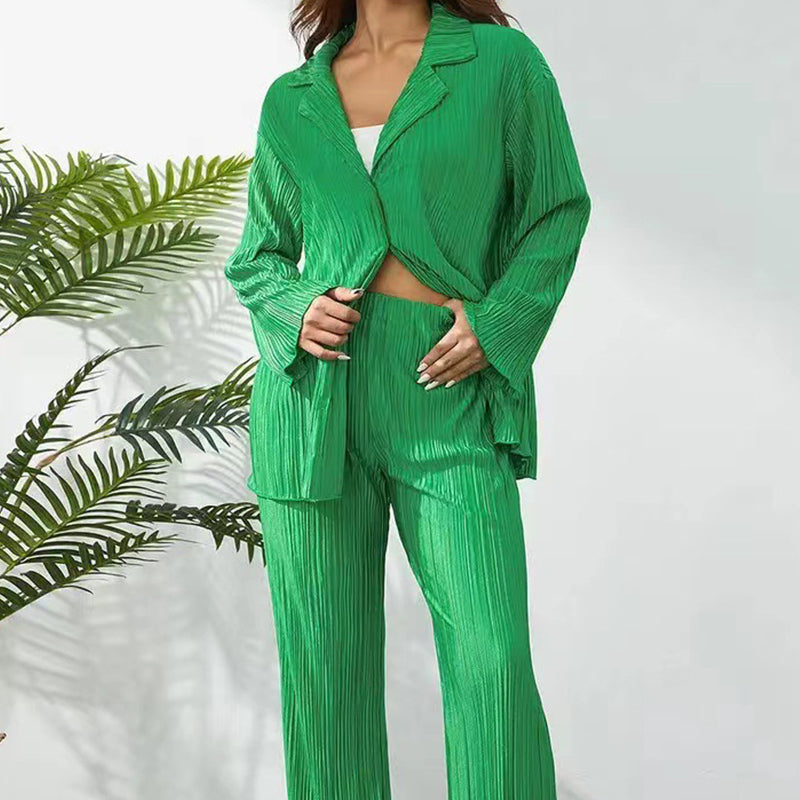 2-teiliges Set aus Hemd und Hose mit Plissee und Knopfleiste